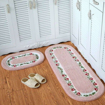 Chic Pink Rose Oval Rug Set - 2 Elegant Mats for Stylish Home Decor