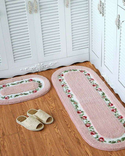 Chic Pink Rose Oval Rug Set - 2 Elegant Mats for Stylish Home Decor