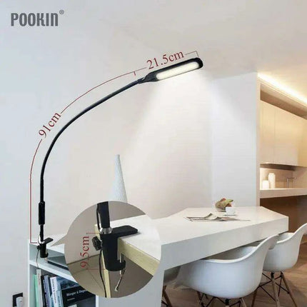 Remote-Controlled Adjustable LED Clip-On Desk Lamp with Multiple Brightness and Color Settings