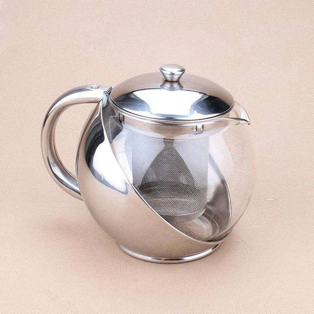 Elegant 500ml Floral Infuser Tea Pot Set in Stainless Steel and Glass