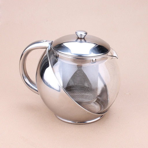 Glass and Stainless Steel Spherical Flower Tea Pot Set - 500ml Capacity