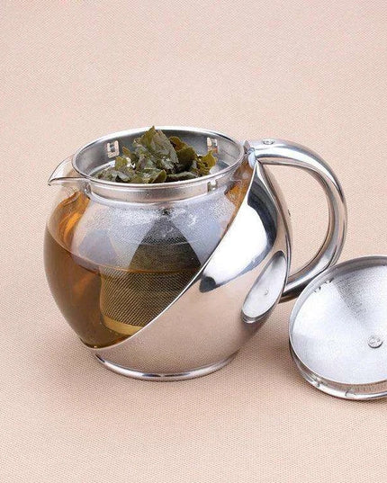 Elegant 500ml Floral Infuser Tea Pot Set in Stainless Steel and Glass