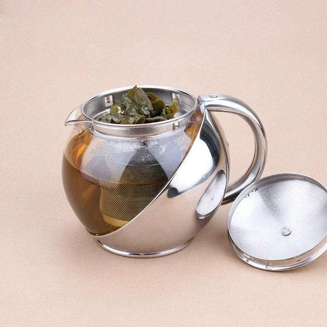 Elegant 500ml Floral Infuser Tea Pot Set in Stainless Steel and Glass