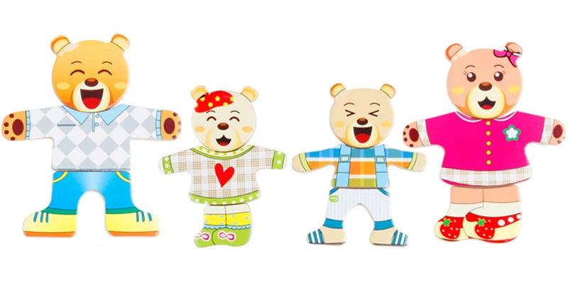 Lovely Bear Wooden Puzzle Dress-Up Game