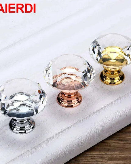 Luxurious Diamond-Shaped Glass Knobs with Elegant Gold Accents for Home Decor Upgrade