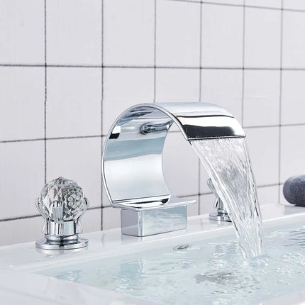 Bright Golden Waterfall Basin Faucet Dual Cristal Handle Widespread Bathroom Sink Mixer Tap Deck Mounted Bathtub Mixers Crane bright-golden-waterfall-basin-faucet-dual-cristal-handle-widespread-bathroom-sink-mixer-tap-deck-mounted-bathtub-mixers-crane