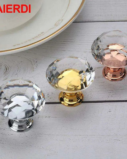 Luxurious Diamond-Shaped Glass Knobs with Elegant Gold Accents for Home Decor Upgrade