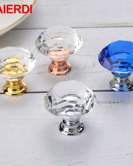 Luxurious Diamond-Shaped Glass Knobs with Elegant Gold Accents for Home Decor Upgrade