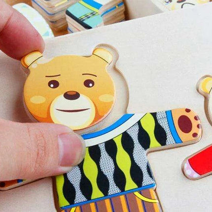 Charming Bear Adventure Dress-Up Wooden Puzzle Set