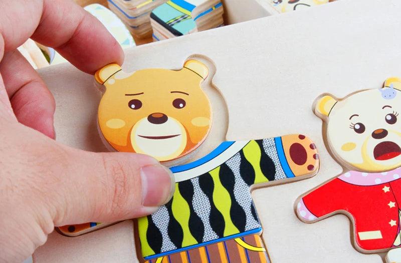 Lovely Bear Wooden Puzzle Dress-Up Game