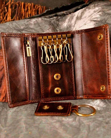 Elegant Leather Men's Multifunctional Wallet Set with Key Organizer and Remote Holder