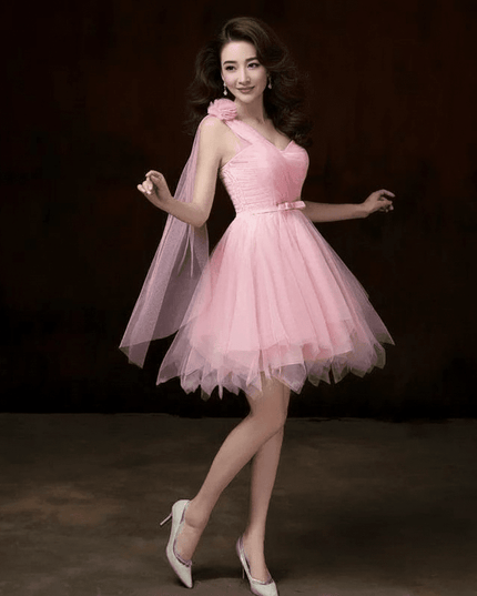 One-Shoulder Mesh Cocktail Dress for Bridesmaids and Special Occasions