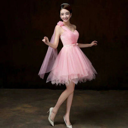 One-Shoulder Mesh Cocktail Dress for Bridesmaids and Special Occasions