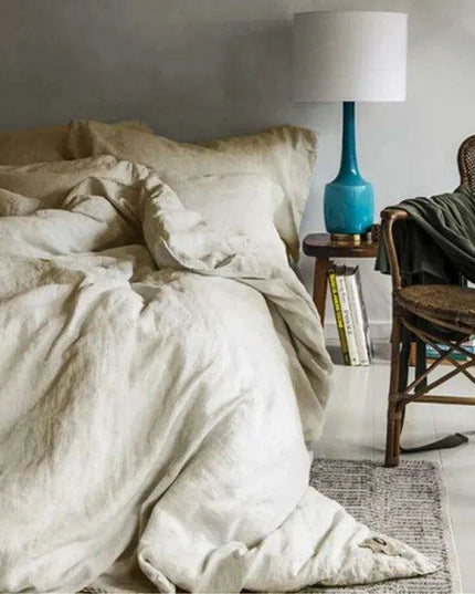 Tailored 100% Linen King Duvet Cover Available in Elegant Natural Gray, Soft Pink, and Serene Blue