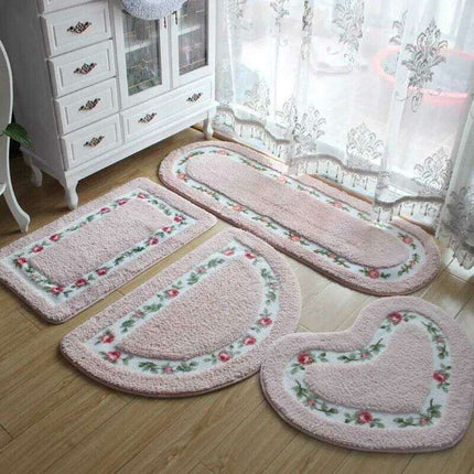 Chic Pink Rose Oval Rug Set - 2 Elegant Mats for Stylish Home Decor