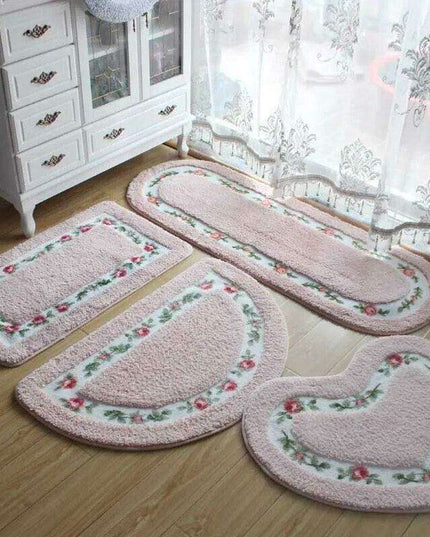 Chic Pink Rose Oval Rug Set - 2 Elegant Mats for Stylish Home Decor