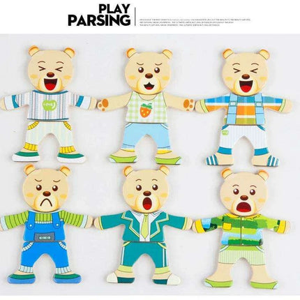 Charming Bear Adventure Dress-Up Wooden Puzzle Set