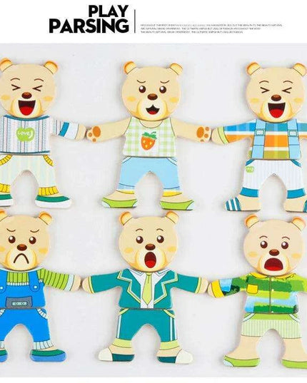 Charming Bear Adventure Dress-Up Wooden Puzzle Set