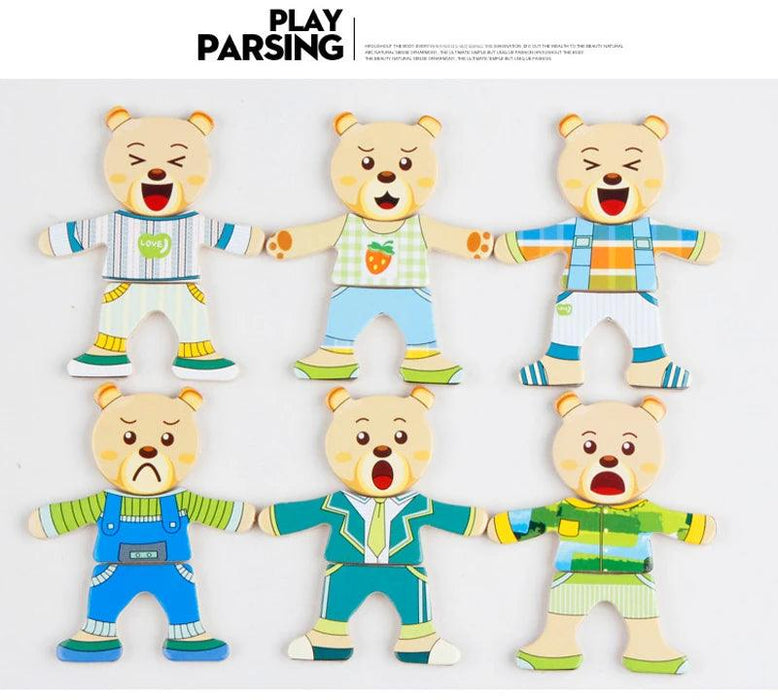 Charming Bear Adventure Dress-Up Wooden Puzzle Set
