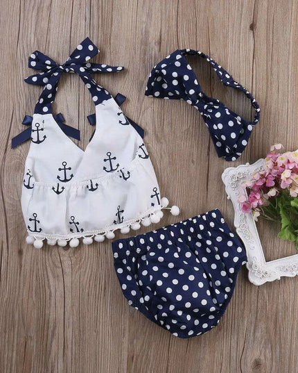 Adorable 3-Piece Anchor-Themed Outfit Set for Toddler Girls with Polka Dot Briefs and Headband
