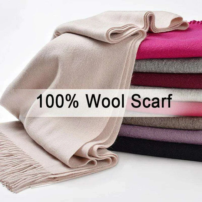 Elegant Beige Wool Scarf with Trendy Tassels - A Must-Have Accessory for Stylish Women