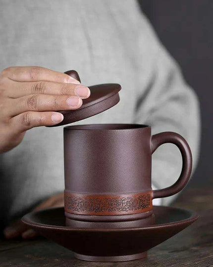 Handcrafted 400ML Yixing Purple Clay Tea Cup Set - Elegant Chinese Mugs for Home and Travel