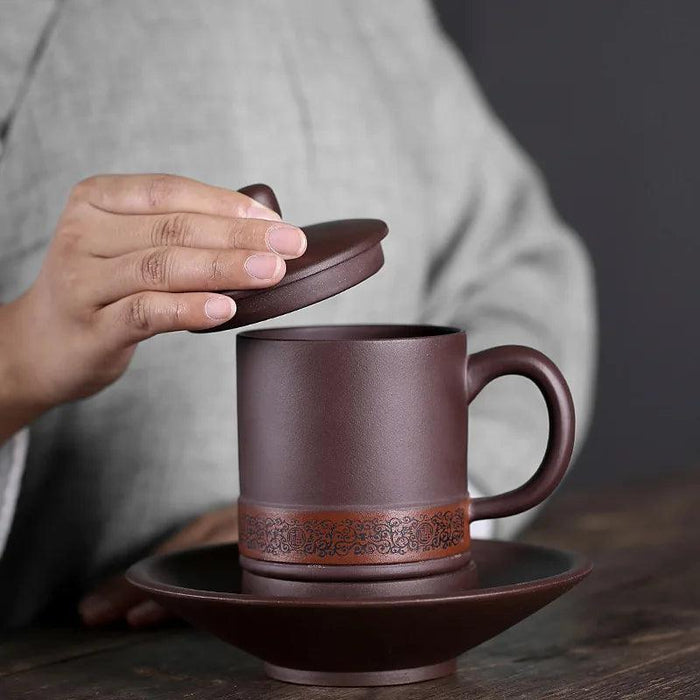 Handcrafted 400ML Yixing Purple Clay Tea Cup Set - Elegant Chinese Mugs for Home and Travel