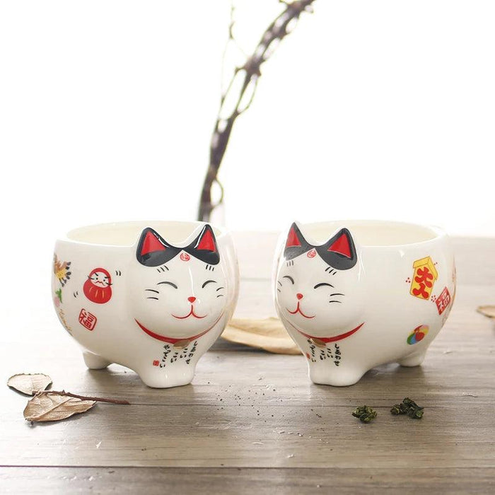 Maneki Neko Ceramic Tea Set - Charming Lucky Cat Teapot with Cups and Infuser