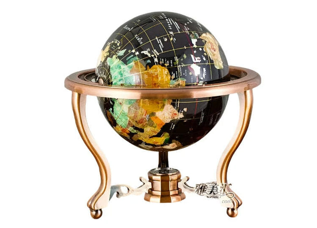 Gemstone-Accented 22cm World Globe with Contemporary Metal Stand