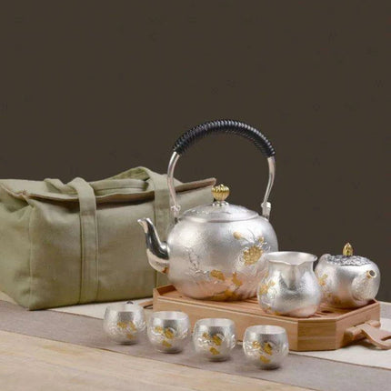 Exquisite Handcrafted Silver Kung Fu Tea Set