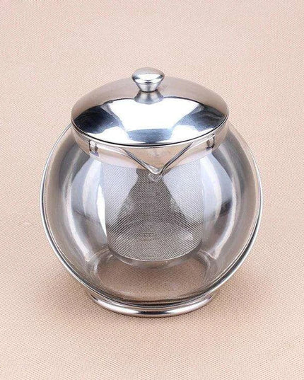 Elegant 500ml Floral Infuser Tea Pot Set in Stainless Steel and Glass
