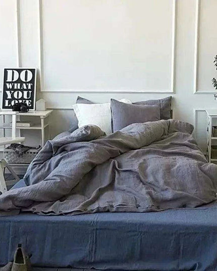 Tailored 100% Linen King Duvet Cover Available in Elegant Natural Gray, Soft Pink, and Serene Blue