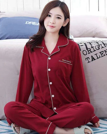 Cozy Autumn Couples Cotton Pajama Set - Stylish Long-sleeve Sleepwear for Him and Her