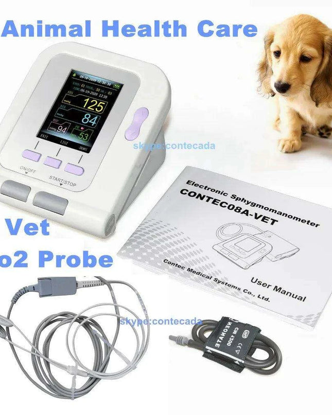 Pet Health Vital Signs Monitor: Veterinary Blood Pressure & SpO2 Device with LCD Display and Data Management