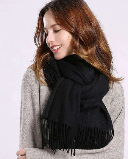 Elegant Beige Wool Scarf with Trendy Tassels - A Must-Have Accessory for Stylish Women