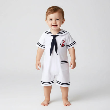 Charming Nautical-Themed Baby Jumpsuit for Infants and Toddlers - Stylish One-Piece Romper for Boys and Girls