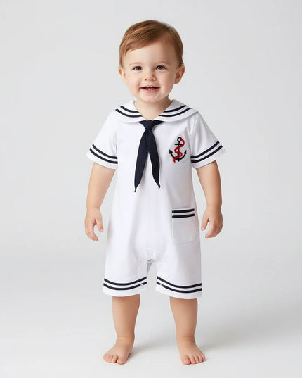 Charming Nautical-Themed Baby Jumpsuit for Infants and Toddlers - Stylish One-Piece Romper for Boys and Girls