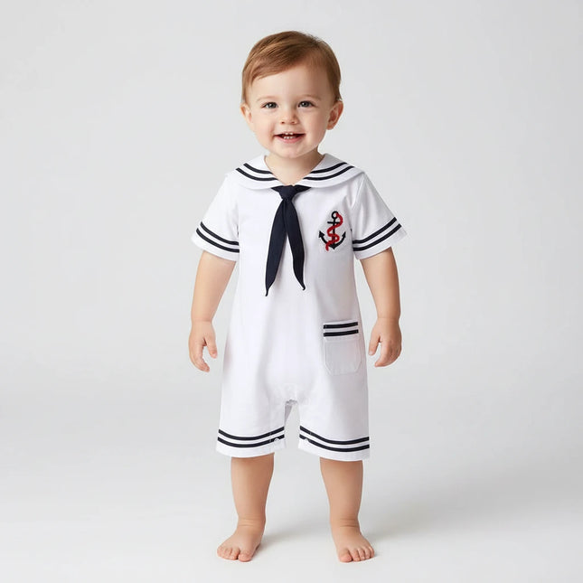 Charming Nautical-Themed Baby Jumpsuit for Infants and Toddlers - Stylish One-Piece Romper for Boys and Girls
