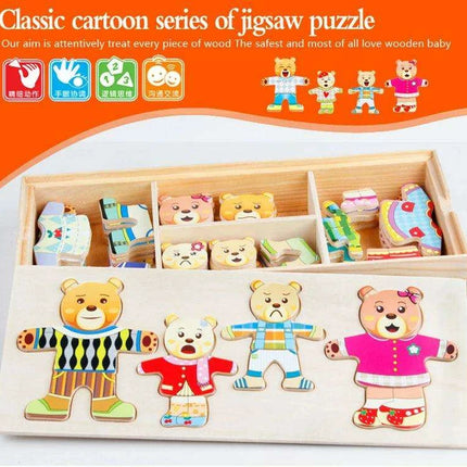 Charming Bear Adventure Dress-Up Wooden Puzzle Set