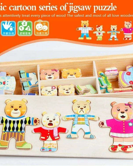 Charming Bear Adventure Dress-Up Wooden Puzzle Set