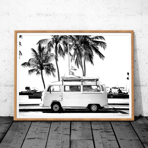 Retro Beach Vibes Canvas Wall Art - Vintage Van and Palm Tree Artistic Print