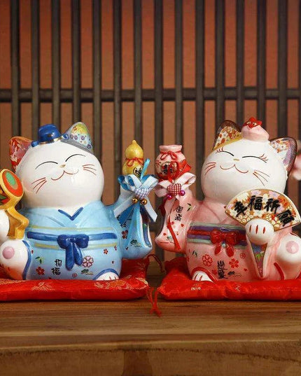 Hand-Painted 8-Inch Ceramic Maneki Neko Lucky Cat Bank - Japanese Charm for Home Decor and Thoughtful Gifting