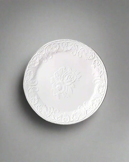 Sophisticated Rose-Embossed Ceramic Coffee Mug Set with Matching Plates and Bowls - Elevate Your Dining Experience