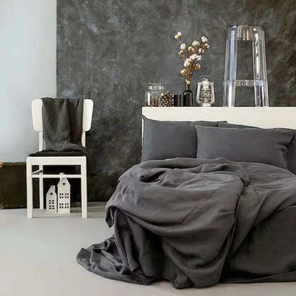 Tailored 100% Linen King Duvet Cover Available in Elegant Natural Gray, Soft Pink, and Serene Blue