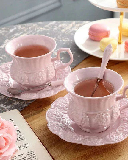 Delightful Retro Pink Floral Porcelain Tea Set - Stylish Teapot and Cup Pair