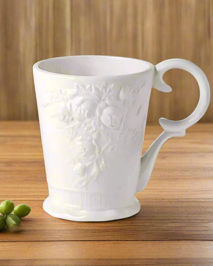 Sophisticated Rose-Embossed Ceramic Coffee Mug Set with Matching Plates and Bowls - Elevate Your Dining Experience