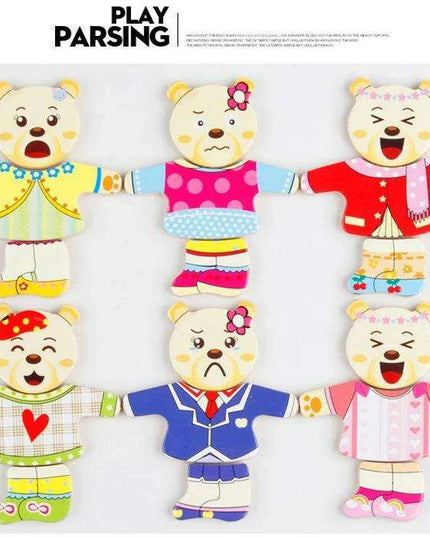 Charming Bear Adventure Dress-Up Wooden Puzzle Set