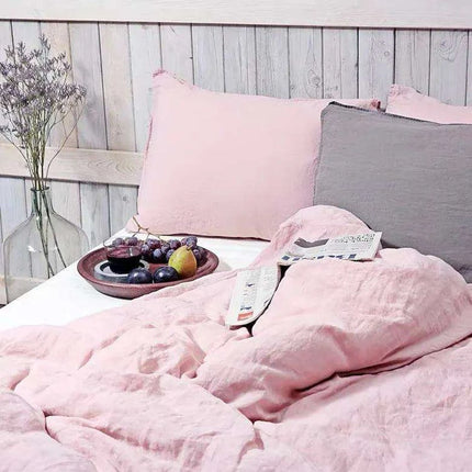 Tailored 100% Linen King Duvet Cover Available in Elegant Natural Gray, Soft Pink, and Serene Blue