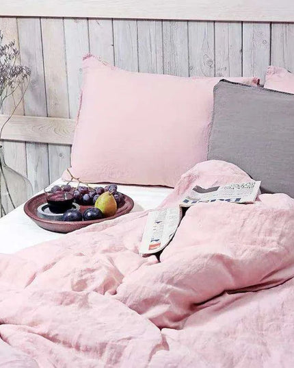 Tailored 100% Linen King Duvet Cover Available in Elegant Natural Gray, Soft Pink, and Serene Blue