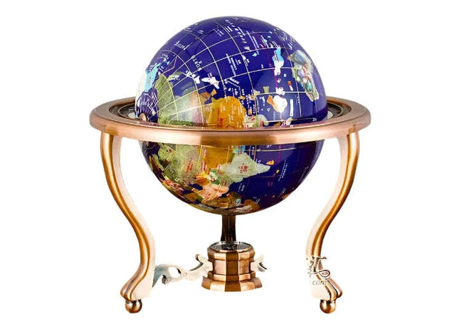 Gemstone-Accented 22cm World Globe with Contemporary Metal Stand